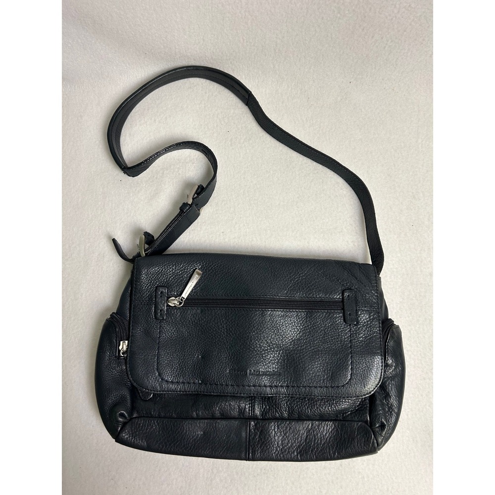Classic Stone Mountain Womens Medium Black Pebbled Leather Crossbody Bag Utility